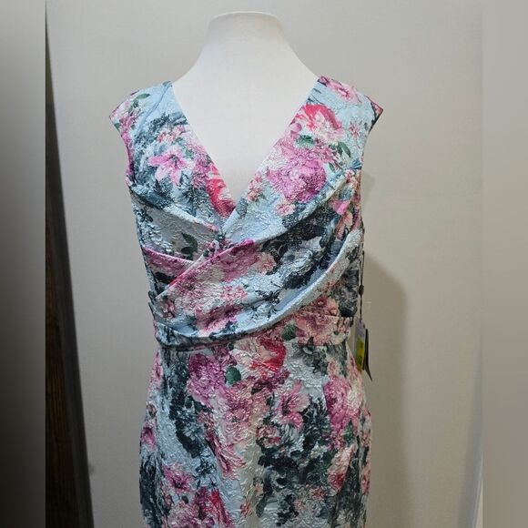 Adrianna Papell Blue/Pink Floral Metallic Jacquard Gown Dress NWT Size 12 - Picture 5 of 6